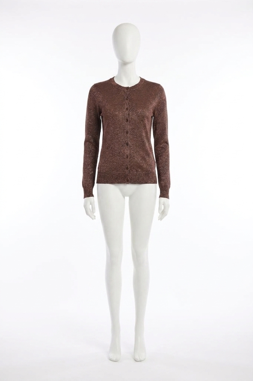 NEW ENZA COSTA lamé knitted cardigan in brown